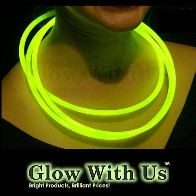 Glow Sticks Bulk Wholesale Necklaces, 1200 22” Yellow Glow Stick Necklaces, Bright Color, Glow 8-12 Hrs, Connector Pre-Attached, Sturdy Packaging, GlowWithUs Brand