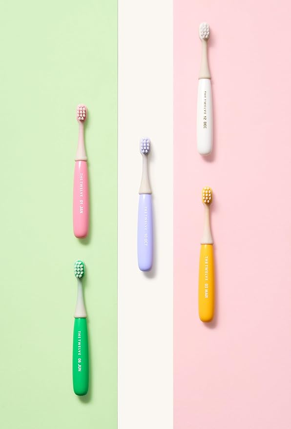 The Twelve Step2 Toddler Toothbrush Pastel – (Monthly Replacement Reminder), (Korean BBC Bristles), (12 Fun Rainbow Colors), Soft Tooth Brush for Ages 1-3, 12-Pack