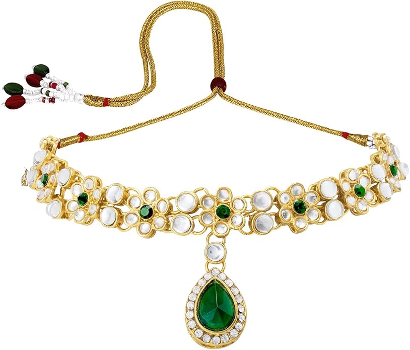 Aheli Traditional Gold Plated Kundan Beads Studded Choker Necklace Dangle Earrings & Maangtikka Set Ethnic Fashion Jewellery Gift for Women