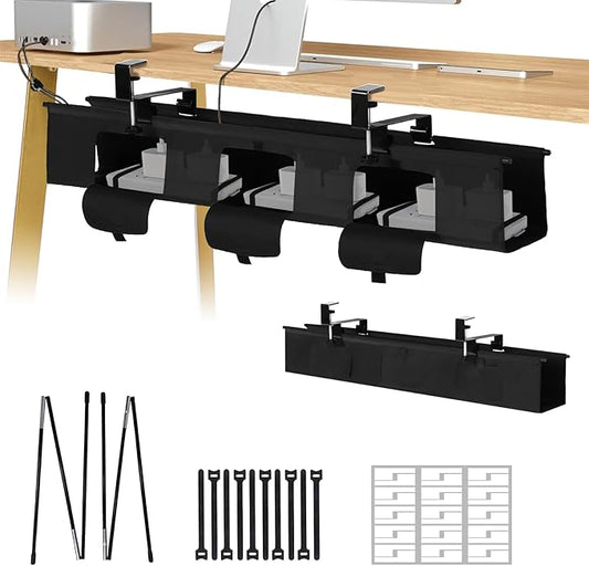 No Drill Under Desk Cable Management Tray - 36" Under Desk Cord Organizer,Clamp/Screw Mount Cable Management, Premium Fabric Cord Hider for Wire Organizer for Office, Home