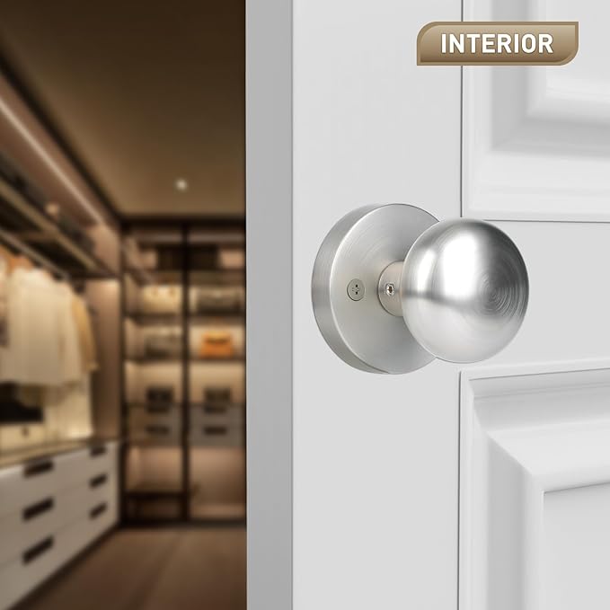 Dummy Door Knobs Interior, Satin Nickel Door Knobs, Vintage Non-Locking Inactive Door Handle for Closet and Bifold, 2 Pack