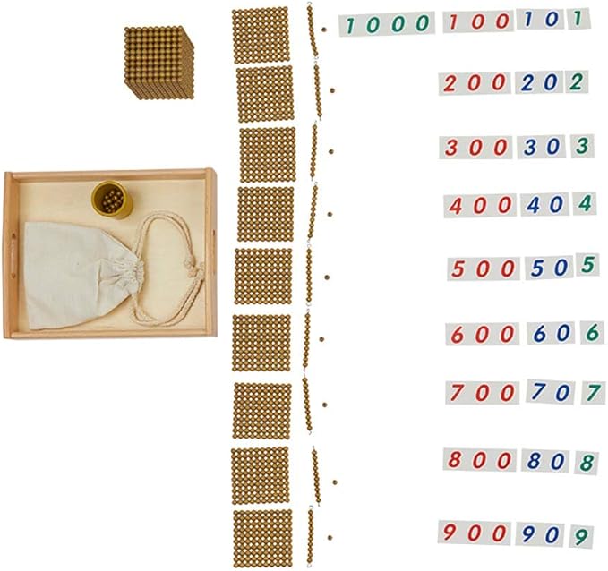 Kghios Montessori Math Beads Toys Materials for Toddlers Golden Beads and Cards Materials Bank Game Thousand Cube Decimal System Mathematics Teaching Materials Baby Preschool Education Toys