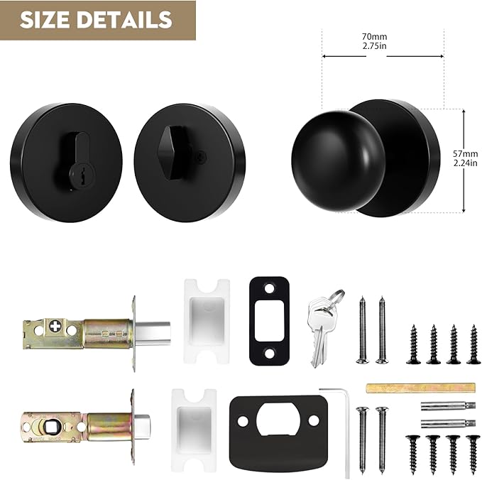 Matte Black Passage Door Knob and Deadbolt Set Interior/Exterior Door Knob with Single Cylinder Deadbolt Lock Set