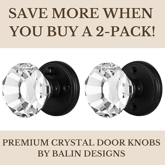 Clear Crystal Door Knob with Lock, Glass Door Knobs Interior Privacy Set, Vintage Decorative Antique Style Handle for Bedroom, Bathroom, Closet, 1 Pack