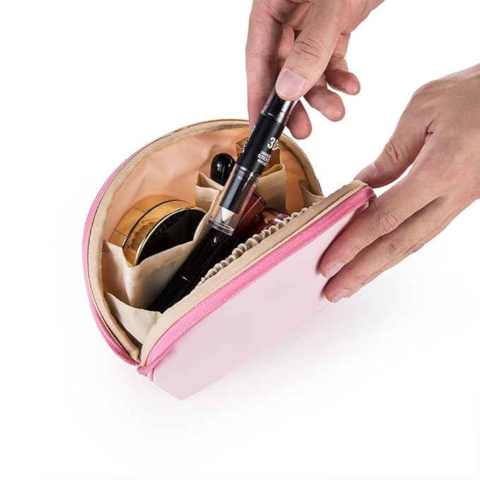 Hekyip Half Moon Cosmetic Beauty Bag for Purse Travel Handy Makeup Pouch for Women Ladies (PINK)