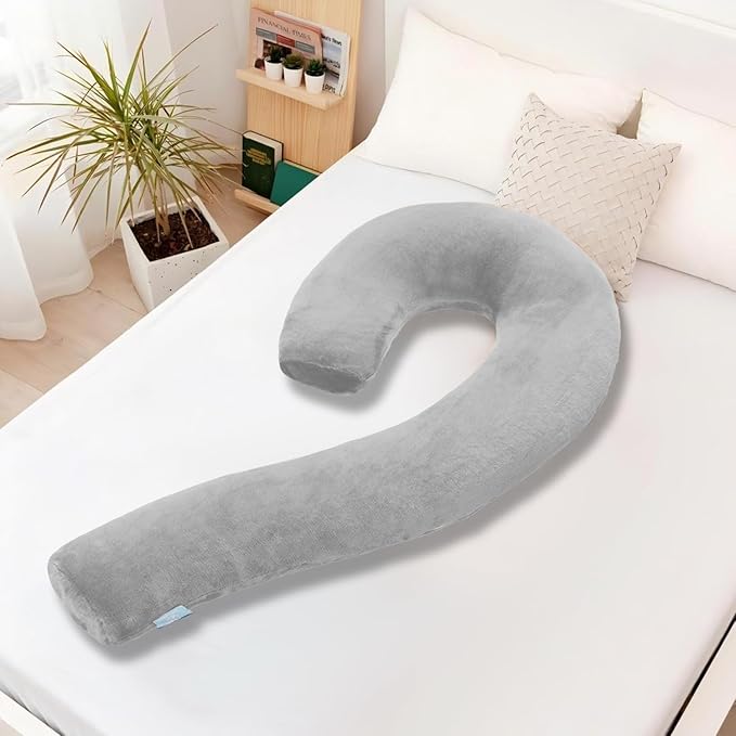 Body Pillow for Adults - Soft Long Bed Pillows Insert for Sleeping - Shredded Memory Foam and Removable Washable Cover - Swan Shaped Side Sleeper Pregnancy Pillow 49 Inch (Grey)
