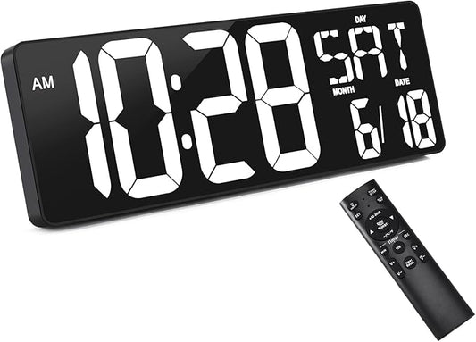 Large Digtal Wall Clock,16.5Inch LED Display Aram Clock with Auto-Dimming,Date,Indoor Temp,UP&Down Timer,12/24H System,Week,for Home Office,Kids, Gym,Classroom,Livingroom. (White)