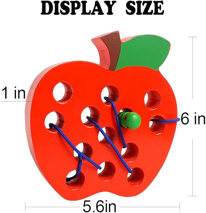 Lacing Toys for Toddlers 1-3,Wooden Threading Apple Baby Travel Toys,Montessori Education Sensory Toys Learning Fine Motor Skills, Wooden Block Puzzle Gifts for 1 2 3 Year Old Baby Kids Boys Girls