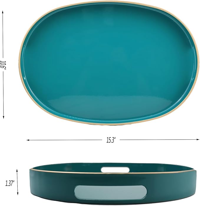 Omuriko Green Oval Decorative Tray with Handles, Versatile Serving Tray for Coffee Table, Ottoman, Ideal for Serving, Displaying, Organizing