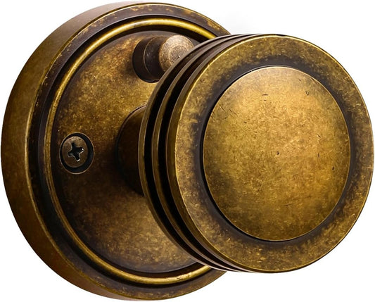 1 Pack Antique Brass Bronze Door Knob Interior Privacy Door Knobs with Lock Door Handle Bedroom and Bathroom Zinc Alloy