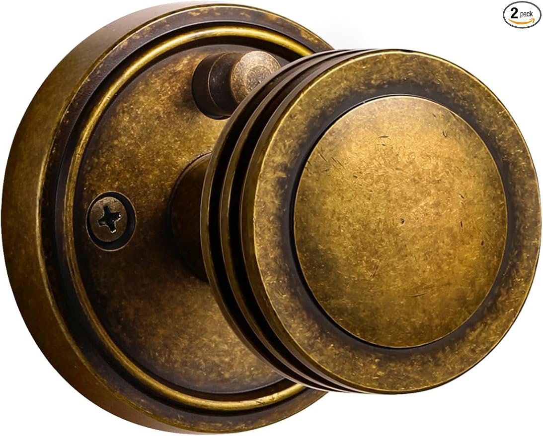2 Pack Antique Brass Bronze Door Knob Interior Privacy Door Knobs with Lock Door Handle Bedroom and Bathroom Zinc Alloy