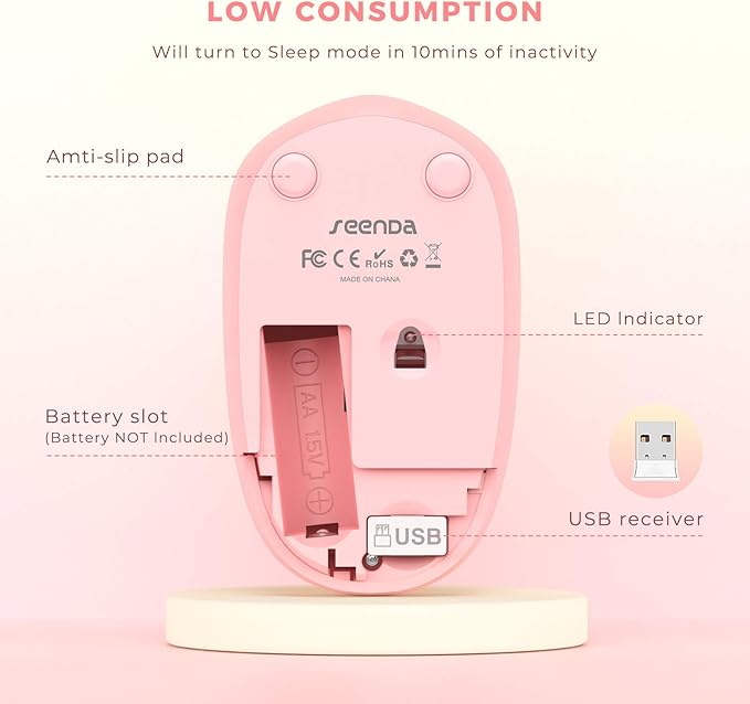 seenda Wireless Mouse, 2.4G Noiseless Mouse with USB Receiver Portable Computer Mice for PC, Tablet, Laptop, Notebook with Windows System - Gradient Pink