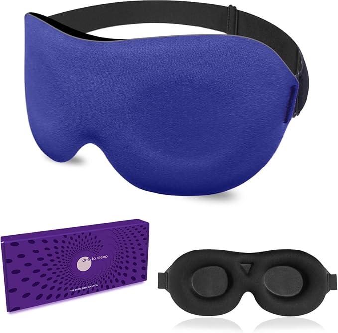 DTS Sleep Mask for Men Women Side Sleepers Eye Mask Zero Eye Lash Pressure 3D Complete Light Blocking Night Blindfold with Adjustable Strap Soft Shade Cover Sleeping Mask for Travel Nap Work Home Blue