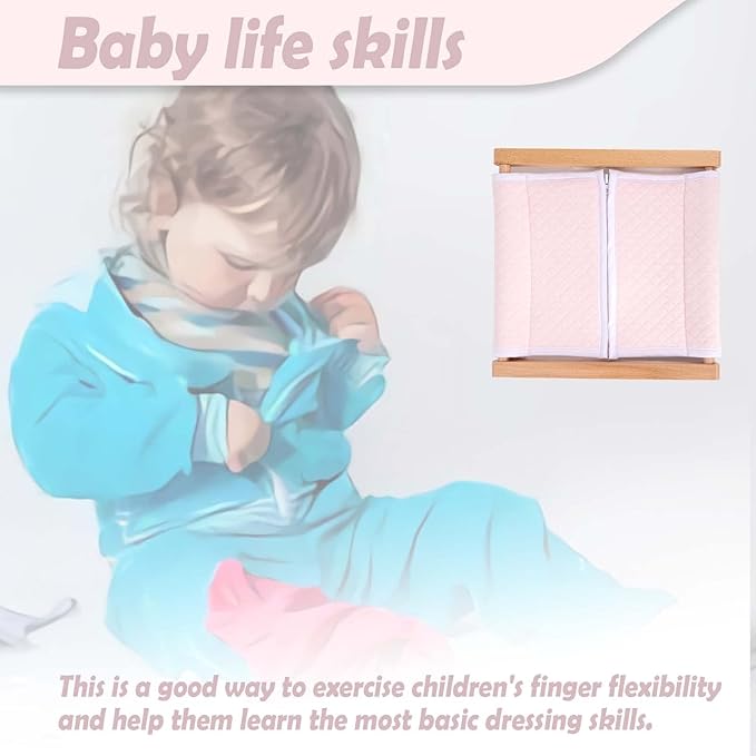 Montessori Wooden Toys for Dressing Learning Board Learning Basic Dressing Skills - Buttons, Snaps, Zippers, Belt Buckles & Velcro Toys for 1 2 3 Year Old Toddlers Sensory Toy Gifts(Zipper Clothing)