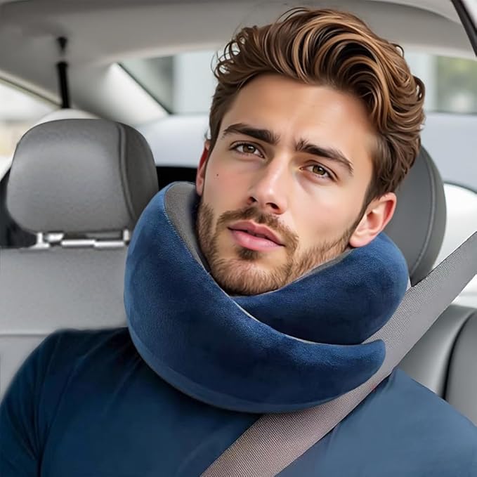 VITANECKART Snail Flexible Neck Pillow, Premium Memory Foam Travel Pillow, 360°Ergonomic Design, Asymmetrical Sides, Suitable for Flight, Car, Office, Washable Pillowcase (Dark Blue)