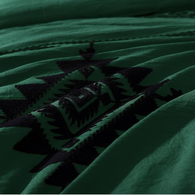 MaiRêve Embroidery Comforter Set, Boho Farmhouse Western Bedding Set, All Season Bed in A Bag Comforter Set with Sheets, Pillowcases & Shams, Emerald Green Queen 7 Pieces