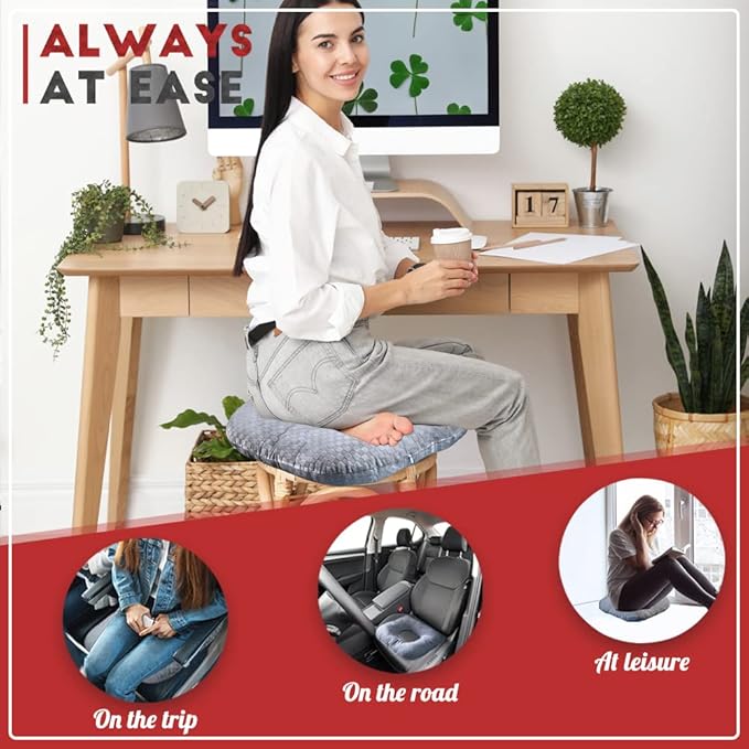 Stuffed Donut Pillow Seat Cushion | for Tailbone and Coccyx Pain, Hemorrhoids, Bed Sores, Pregnancy, Prostate, Surgery Recovery, Sitting Pressure Relief, for Home, Office and Car (Grey)