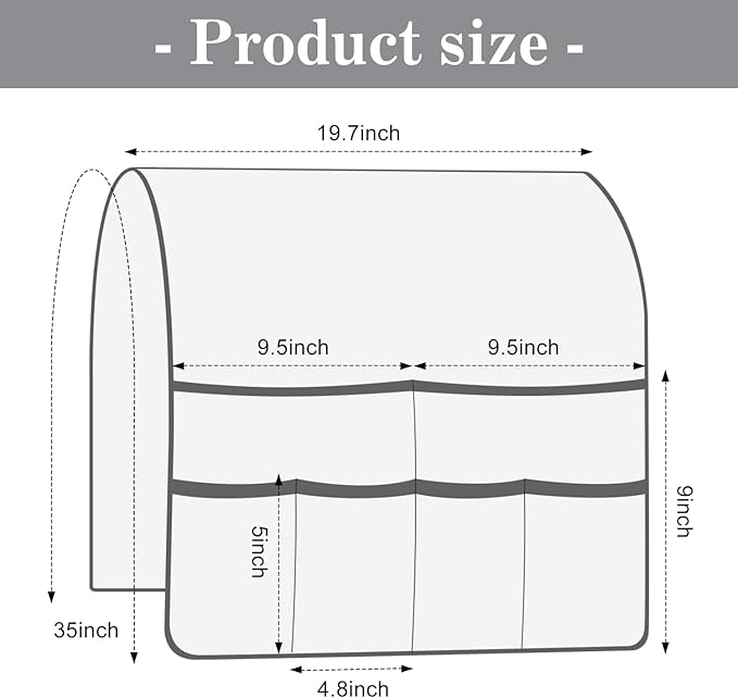 PU Leather Couch Organizer Caddy Sofa Armrest Organizer, Remote Control Holder for Recliner, Waterproof Armchair Caddy with 6 Pockets Storage for Magazine, Tablet, Phone, Remote (Dark Gray)