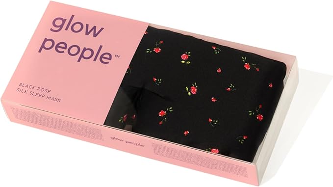 Glow People Silk Sleep Mask – 100% Mulberry Silk Eye Mask for Sleeping, Total Blackout, Cloud-Soft and Adjustable for Beauty Sleep and Travel - Black Rose