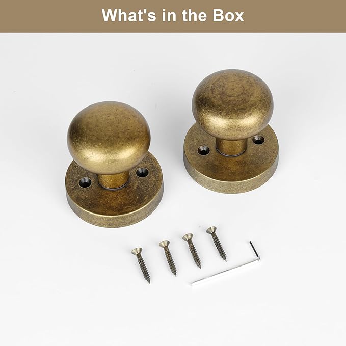 Dummy Door Knobs Interior, Antique Brass Bronze Door Knobs, Vintage Non-Locking Inactive Door Handle for Closet and Bifold, 2 Pack
