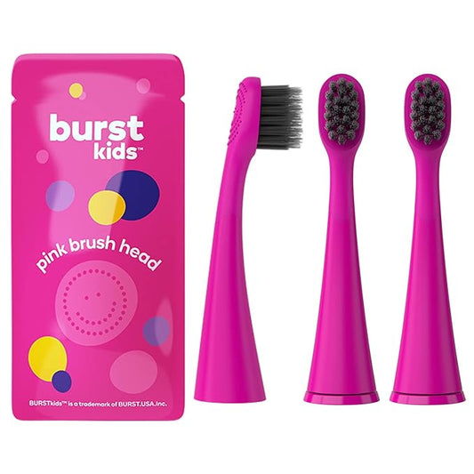 BURST Genuine Replacement Heads for Kids Electric Toothbrush (Pink/3 Pack) | Perfect Fit | Ultra Soft Bristles | 9 Months of Supply