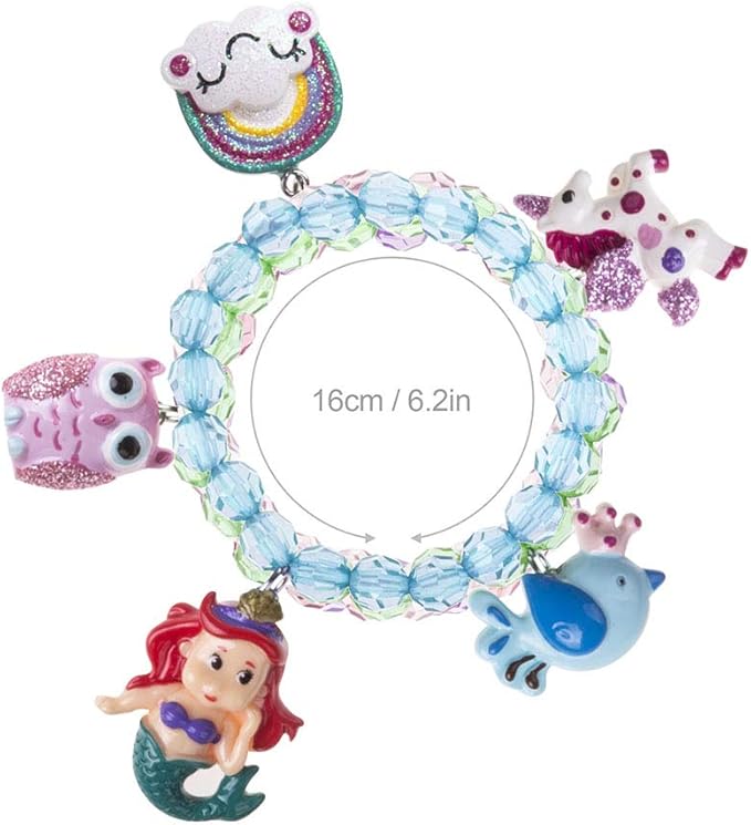 5pc Mermaid Bracelet, Unicorn Bracelet, Little Girl Animal Bracelets, Teens Kids Owl Pendant Beaded Bracelet Girl Party Favor Pretend Play Bracelet (Animal Bracelet)