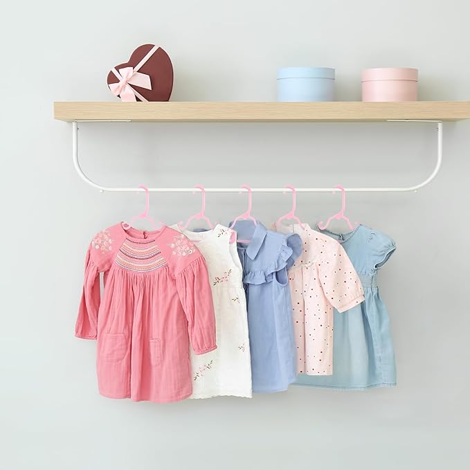 HOUSE DAY Plastic Baby Hangers for Closet 20 Pack, Durable Plastic Kids Hangers for Baby Clothes, Thin & Compact Childrens Hangers, Space Saving Pink Baby Hangers, Small Hangers for Kids Clothes