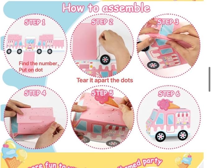 Ice Cream Party Favor 72 PCS Slap Treat Box Bracelets DIY Stickers Icecream Cone Foam Ball Keychain Bubble Gift Rewards for Kids Candyland Birthday Supply