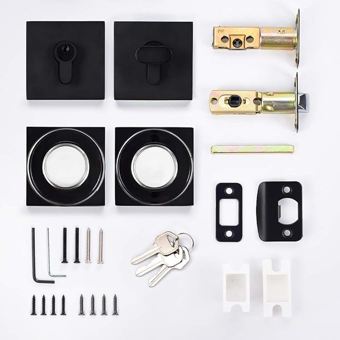 coolnews Deadbolt Lock and Door Knob Set, Crystal Glass Entry Door Knob and Deadbolt Lock Set, Matte Black