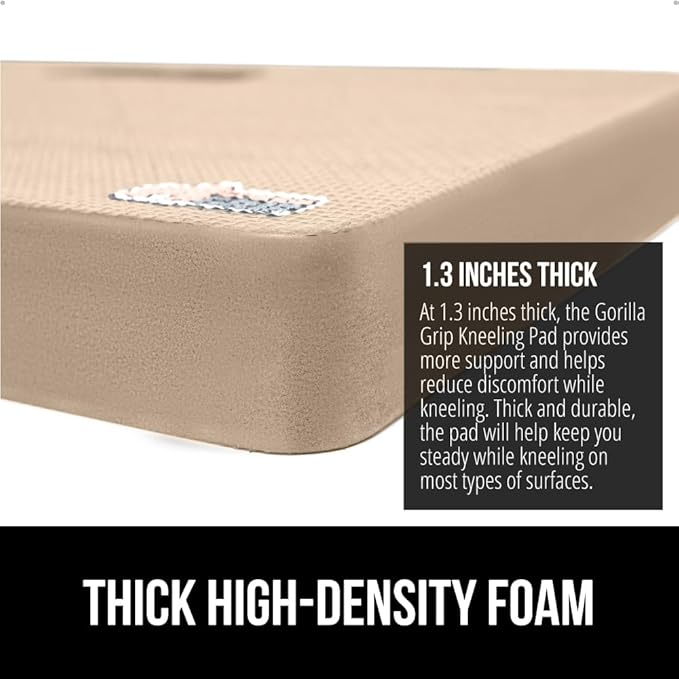GORILLA GRIP Extra Thick Patent Pending Soft Foam Kneeling Pad, Supportive Large Cushion Knee Pads for Gardening, Baby Bath Time, Dirt and Water Resistant, Workout and Garden Supplies, 17.5x11, Beige