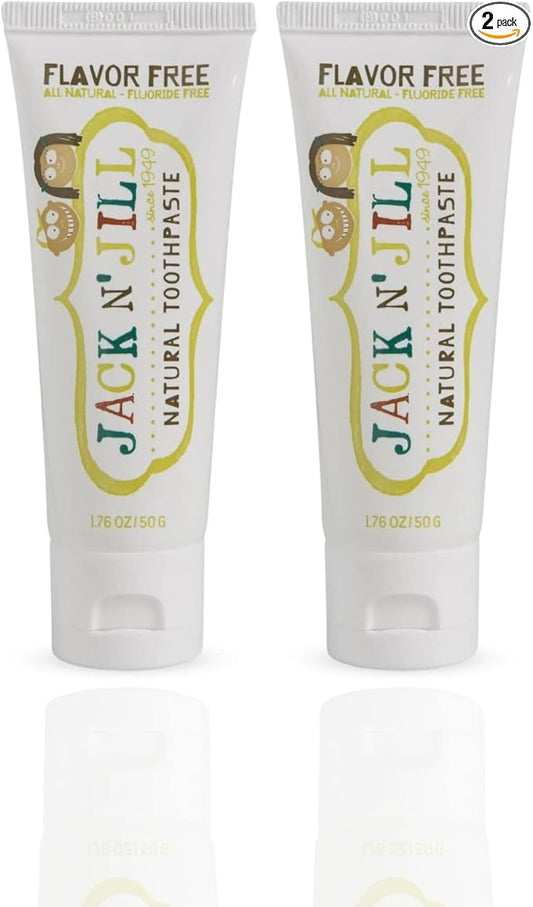 Jack N' Jill Natural Toddler Toothpaste for Baby, Kids and Infants 6 Months & Up, Fluoride Free Training Toothpaste for Toddlers 1-3 (1.76 Fl Oz (Pack of 2), Flavor Free)