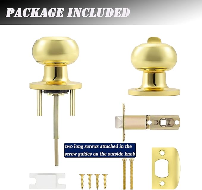 Probrico Privacy Door Knobs Lock Interior Bedroom Bathroom Door Handle Polished Brass Round Ball Keyless Lockset 3 Pack