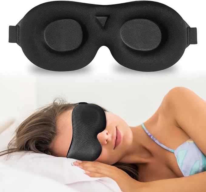 DTS Eye Sleep Mask for Side Sleepers Men Women Zero Eye Pressure 3D Cups Complete Light Blocking Night Blindfold with Adjustable Strap Shade Cover Sleeping Mask for Travel Nap Work Home (Black)