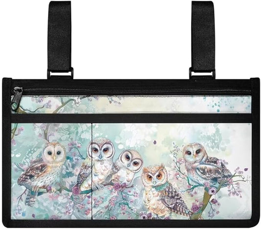 ZOUTAIRONG Cute Owl Wheelchair Side Bag Walker Accessories Bag with Cup Holder Walker Carrier Bag Case for Folding Walker Wheelchair Bags to Hang on Side Wheelchair Accessories Pouch for Walkers