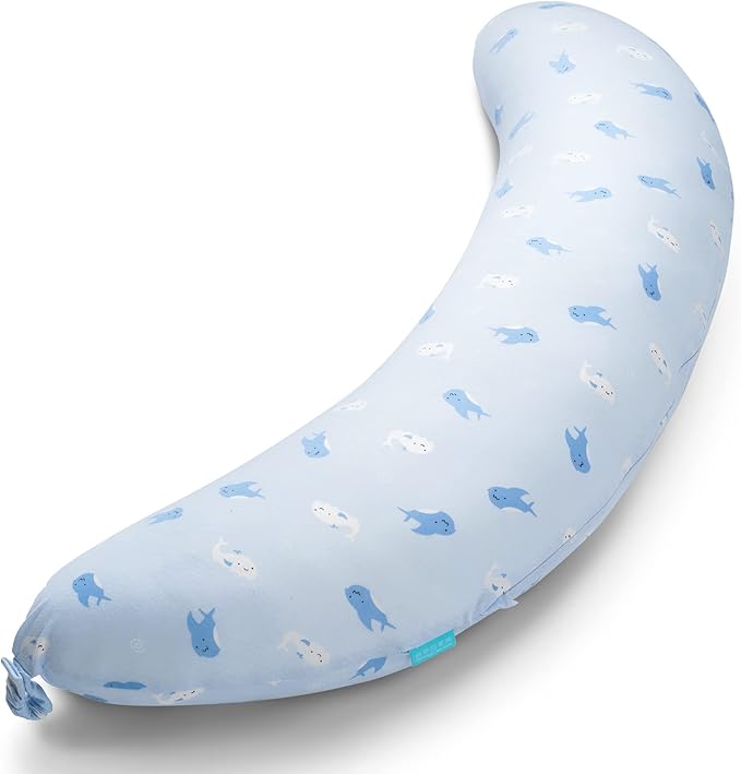 BYRIVER Firm C Shaped Body Pillow for Side Sleeping Women Men, Cooling Pregnancy Pillows for Sleeping, Washable Jersey Cotton Cover, Gifts for New Mom Women (Baby Shark)