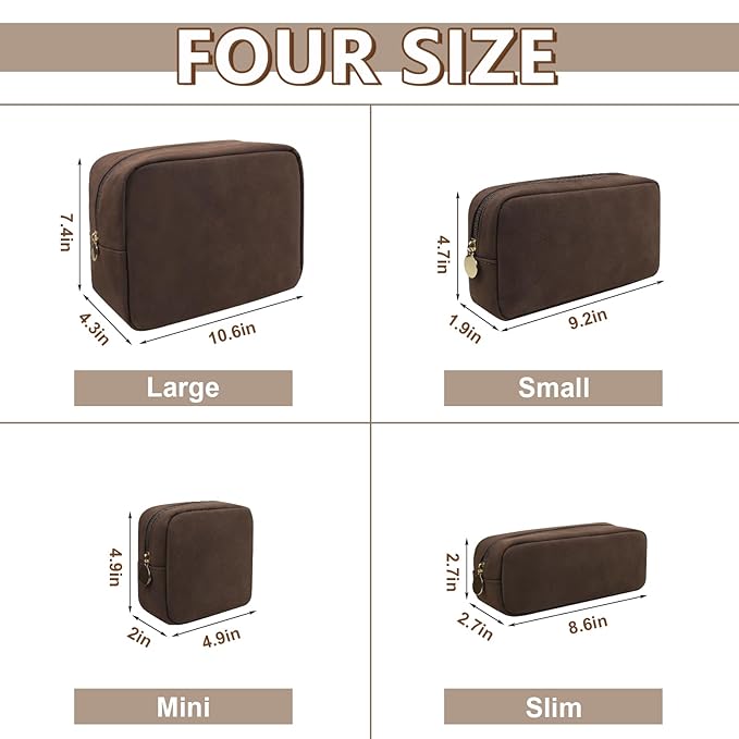 UIXIZQ Waterproof Mini Makeup Bag for Purse,Small Cosmetic Pouch Suede Travel Toiletry Organizers Bag for Women Girls,Cute Zipper Preppy Coin Purse Sanitary Napkin Storage Bag for Work(Mini-Coffee)