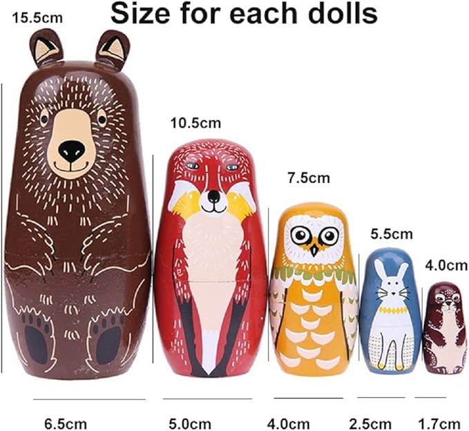 Konrisa Animal Nesting Dolls Handmade Figurine Wooden Stacking Dolls Toys for Children Kids,Home Decoration Party Supplies,Set of 5 Brown Bear