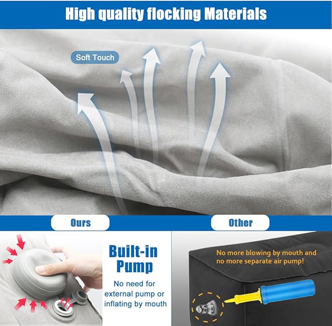Inflatable Foot Rest for Air Travel,Airplane Travel Foot Rest Adjustable Height,Car/Airplane,Footrest Pillow with Pump for Office,Airplane,Train,Cars,Home