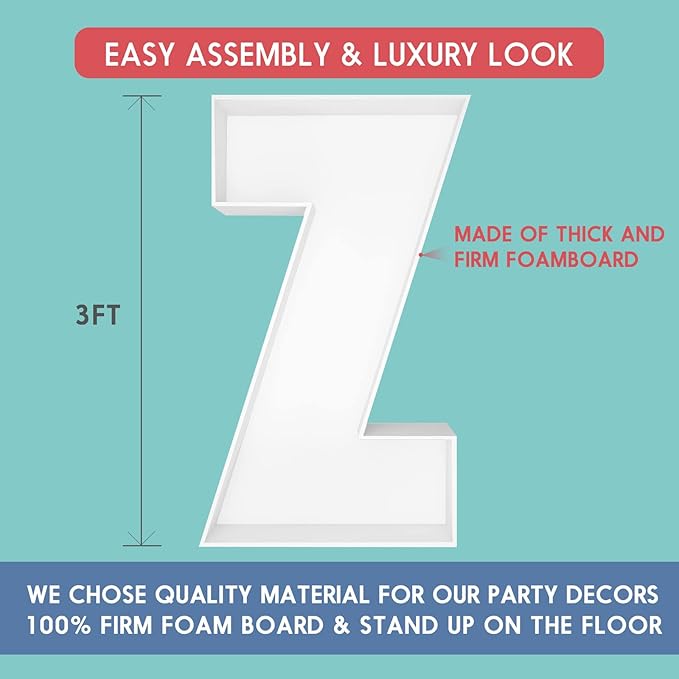 3FT Tall Mosaic Balloon Frame Letters Big Marquee Light Up Letters DIY Kit for Birthday Party Wedding Backdrop Decor Letter Z Pre-Cut Foam Board