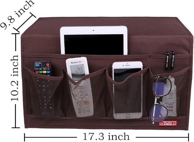 Bedside Storage Organizer - 6 Pocket Table Caddy for Remotes, Phone, Glasses (Coffee)