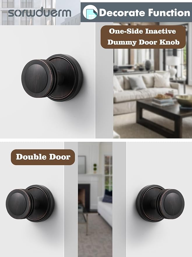 4 Pack Dummy Oil Rubbed Bronze Door Knobs Dummy Door Handle Interior Single Sided Decorative,Zinc Alloy