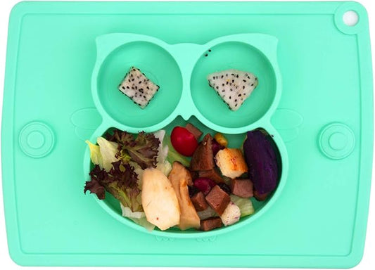Qshare Toddler Plate, Portable Baby Plate for Toddlers and Kids, BPA-Free Strong Suction Plates for Toddlers, Dishwasher and Microwave Safe Silicone Placemat 11x8x1 inch