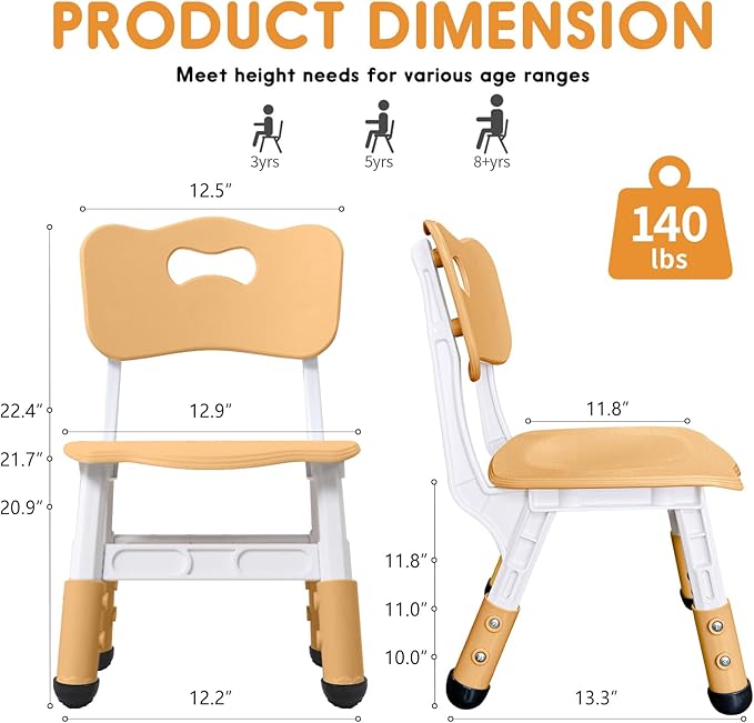 Kids Chair Adjustable Height Children Chairs Suitable for Children Age 2-8 with Foot Covers for Home Classroom Kindergarten and Children's venues Two-Pack