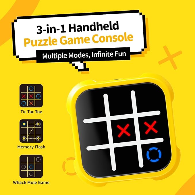 Handheld Electric Puzzle Game Console - Tic Tac Toe Game Educational Road Trip Activities for Kids - Board Games, Juegos para Niños - Ideal Birthday for Kids and Adults