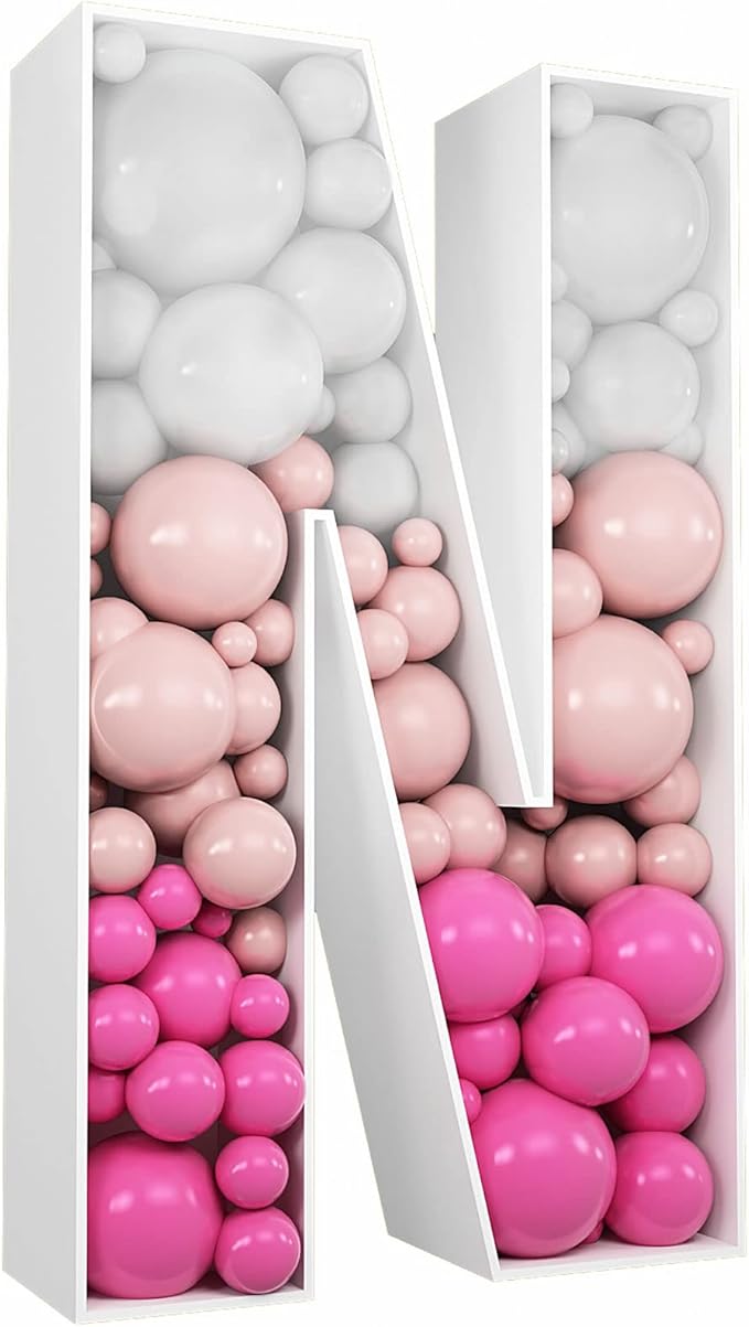 3FT Tall Mosaic Balloon Frame Letters Big Marquee Light Up Letters DIY Kit for Birthday Party Wedding Backdrop Decor Letter N Pre-Cut Foam Board