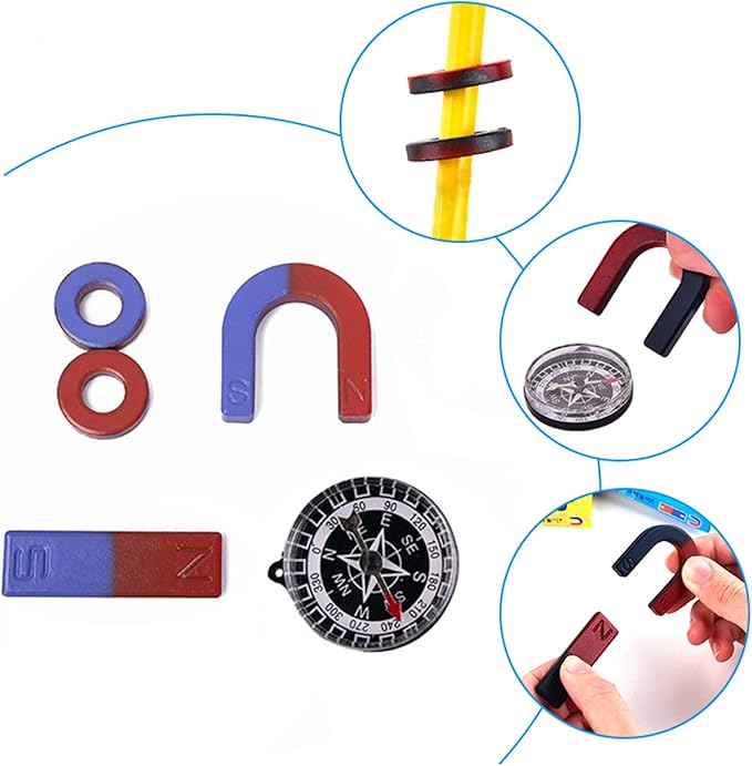 AOMAG Physics Science Magnets Set for Education Science School Classroom Experiment Tools for Kids Including Bar/Ring/Horseshoe/Compass Magnets