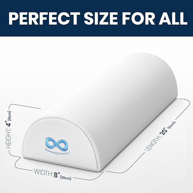 Everlasting Comfort Under Knee Pillow for Back Sleeping - Memory Foam Half Moon Leg Bolster Pillow for Back Pain, Thoracic Support