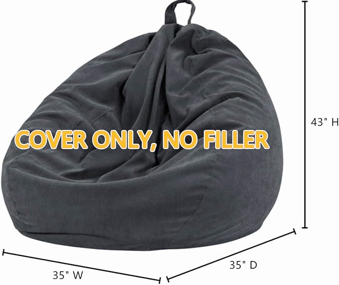 Nobildonna 3 ft Bean Bag Chair Cover (No Filler) for Adults and Kids, 300L Extra Large Stuffed Animal Storage Bean Bag Washable Soft Premium Corduroy Stuffable Bean Bag Cover