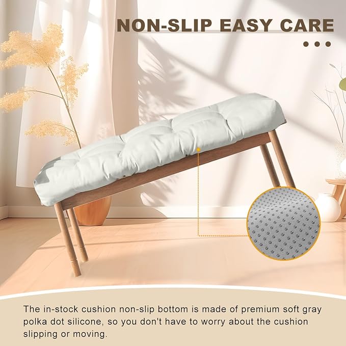 Bench Cushion 27 inches,Indoor/Outdoor Non-Slip Tufted Cushions, Premium Waterproof Linen, Soft Piano Sofa Cushions, Entryway Storage, Bay Window, High-Density Memory Foam(Light Grey-27x12x4in)