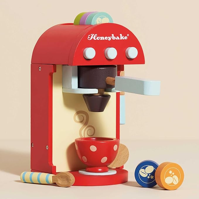 Le Toy Van - Honeybake Premium Wooden Cafe Machine Set - Pretend Kitchen and Cafe Play Toy Set | Kids Role Play Toy Kitchen Accessories (TV299), Small